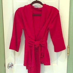 Red Belted Cardigan with Hood